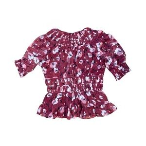NWT Walter Baker ZUMA Cropped Blouse in Berry Hibiscus. Cinched Waist Sheer